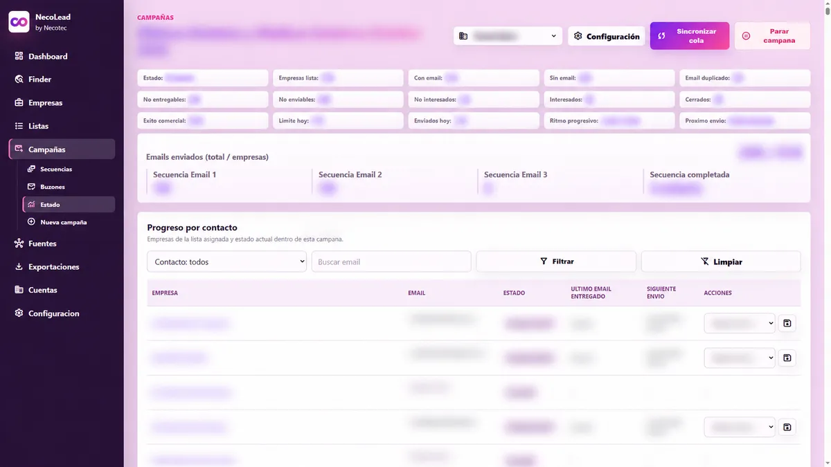Lead Finder · NecoLead Captura de Lead Finder · NecoLead: Buscar empresas y organizar el seguimiento